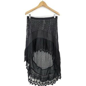 NWOT Free People New Romantics High Low Sheer Lace Skirt Womens M Black